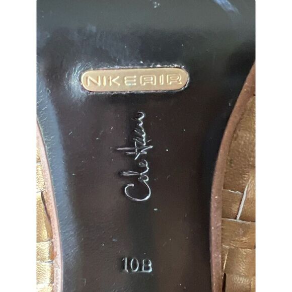 Cole Haan Gold Basket Woven Leather Peep Toe Pumps Womens Sz 10 GREAT CONDITION - Picture 10 of 10